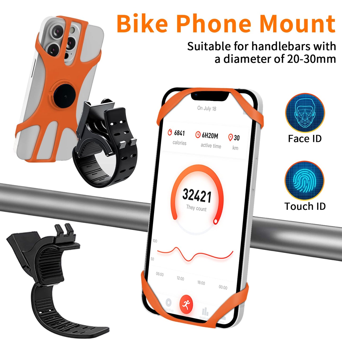 HLOMOM 3in1 Phone Holder for Running,Arm Band/Wrist Holder/Bike Mount,Phone Armbands 360° Rotation & Detachable Fit All 4.5-7" Phone for iPhone 17/16/15/Pro/14/13/12/mini/Pro Max/XS/XR (Orange)