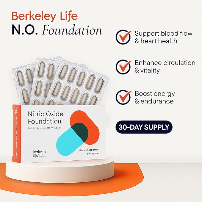Berkeley Life Nitric Oxide Foundation, Full-Body Circulatory Support - Nitric Oxide Supplements for Men & Women - Beet Root Powder Supports Healthy Blood Pressure, Heart & Cardiovascular Health