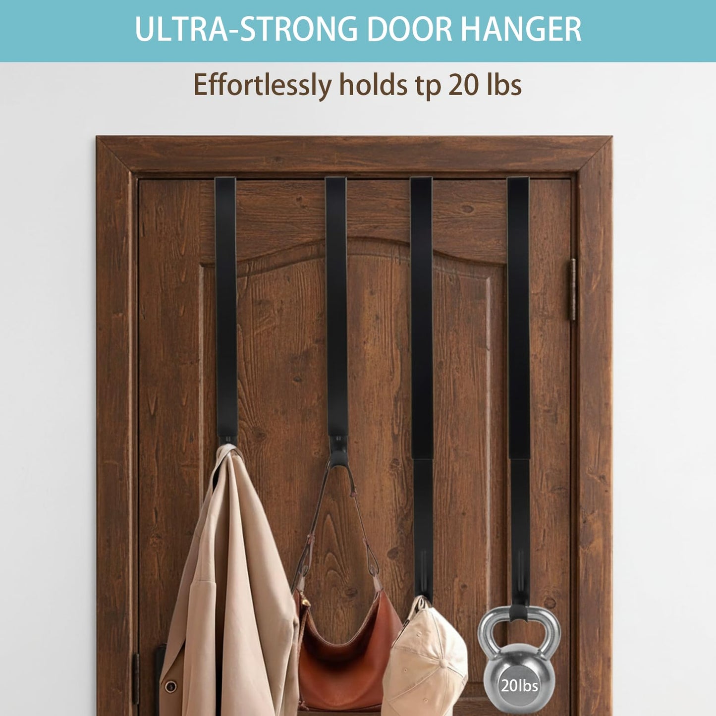 TWEJMZU Over The Door Hooks with Shock Absorber Pads, 4-Pack Adjustable Heavy Duty Long Door Hooks for Hanging from 15-25 Inch, No Drill Towel Hook, Coat Rack for Bathroom Door, Bedroom, Entryway