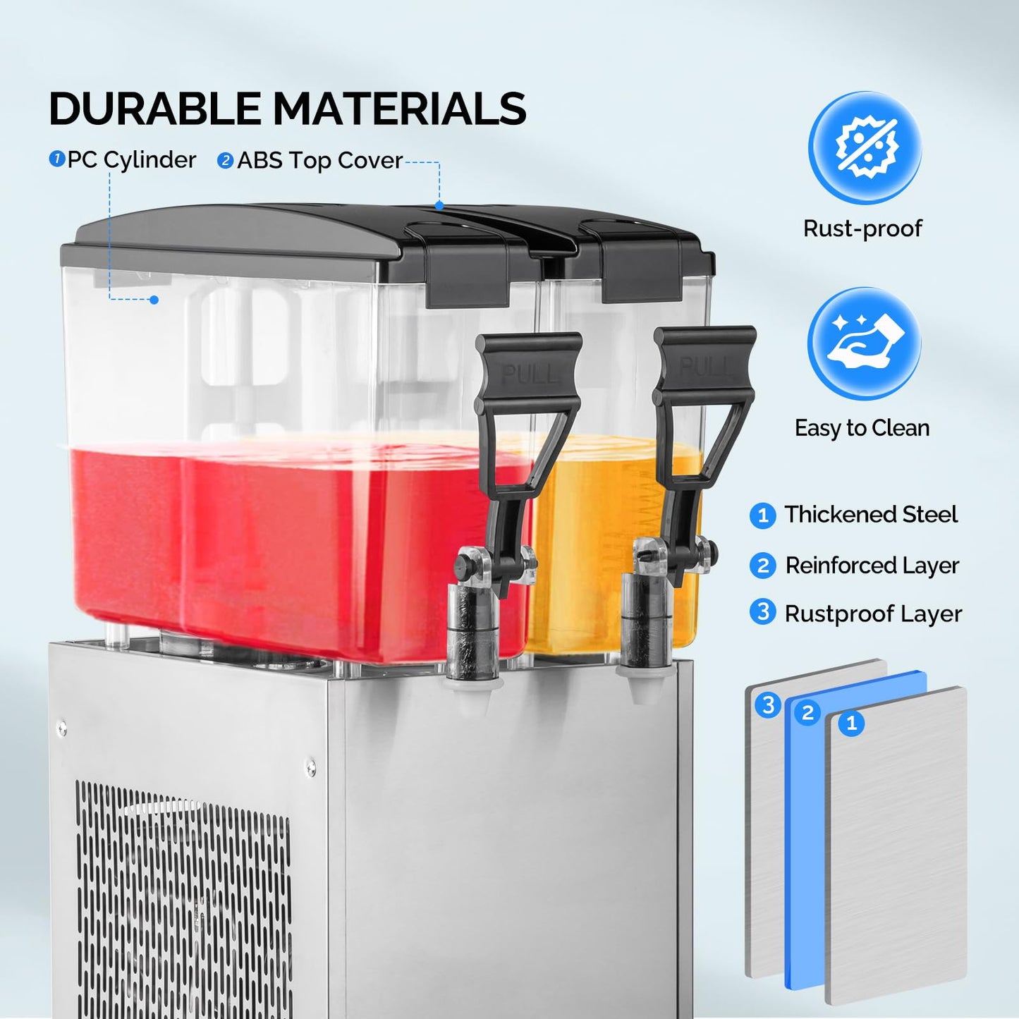 ROVSUN Commercial Beverage Dispenser 5.2 Gal/20L, Commercial Juice Dispenser Cold Drink Dispenser 10L X 2 Tanks Stainless Steel with Thermostat Controller for Home Restaurant Bar Party 110V/60HZ