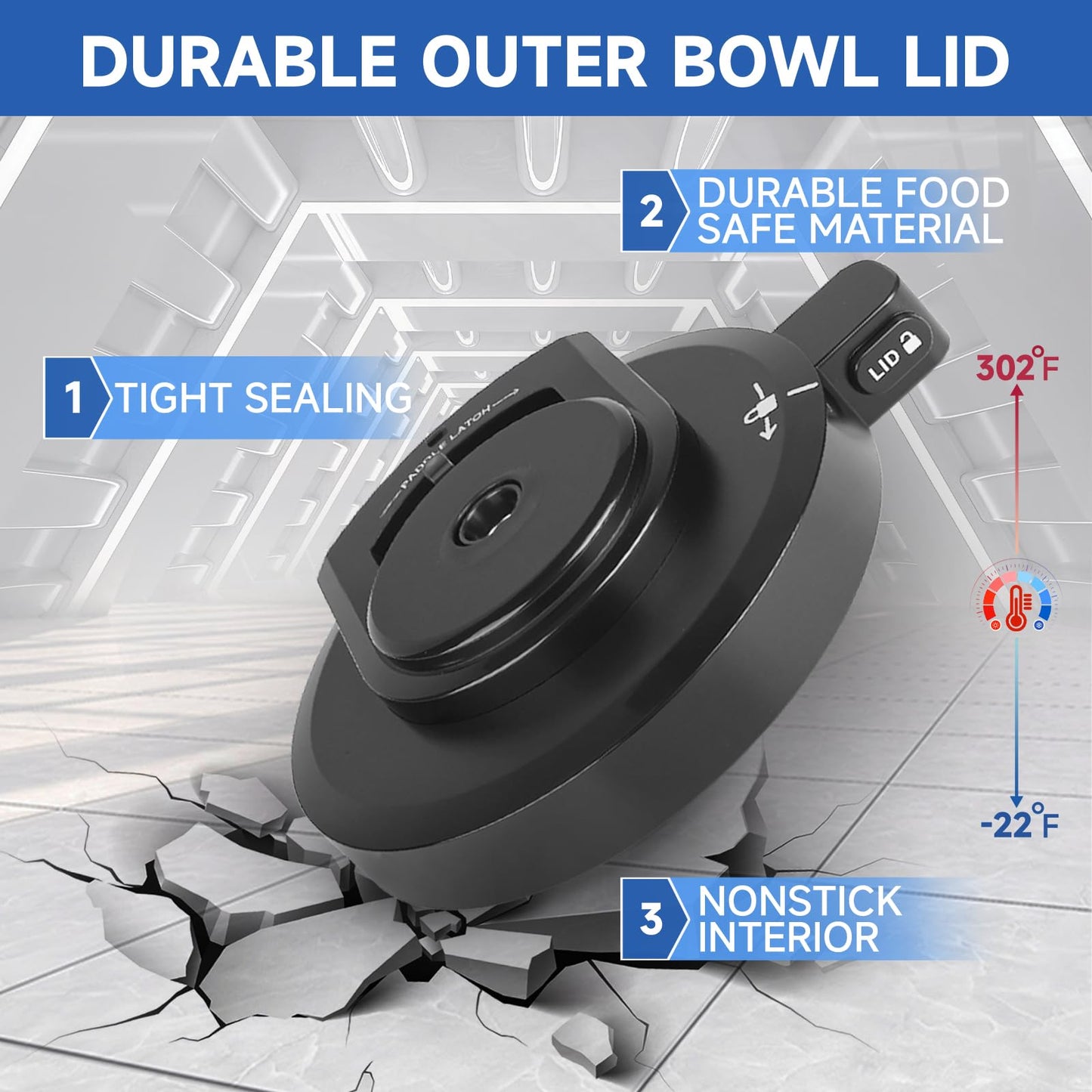 Outer Bowl Lid for NC301 Ice Cream Maker,Reusable Creami Replacement Lid, Creami Accessories Compatible with NC299AMZ/NC301/NC300 Series (NO Paddle)