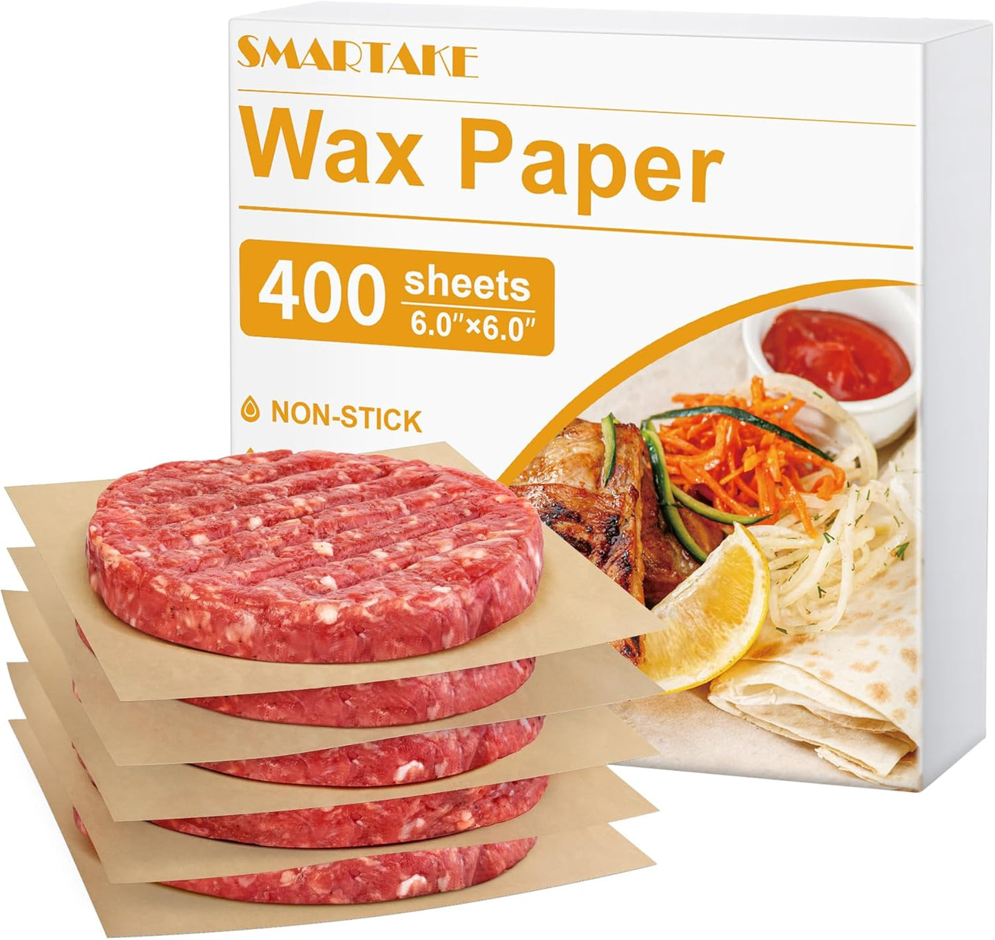 SMARTAKE Wax Paper Sheets - 400 Pcs Non-Stick Hamburger Patty & Sandwich Separators | 6 x 6 Inches, Unbleached