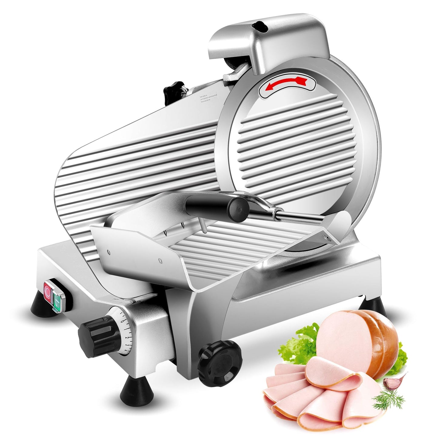 Zomagas 10 inch Commercial Meat Slicer, 240W Frozen & Cheese Slicer, Premium Chromium-plated Steel Blade, Semi-Auto, Low Noise
