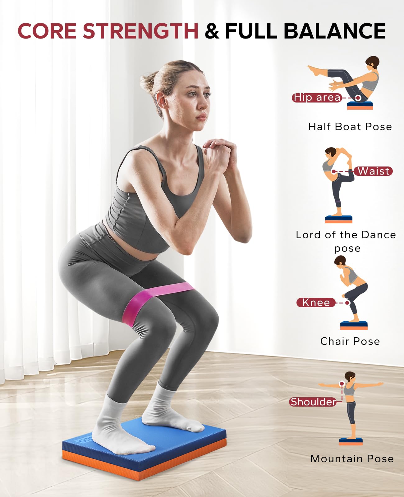 HAPBEAR Exercise Balance Pad - 15"x12" Non-Slip Textured Bottom Stability Training Mat - 2.25" Thick Soft Cushioned Foam for Adults, Physical Therapy, Core Training & Home Workouts - Blue