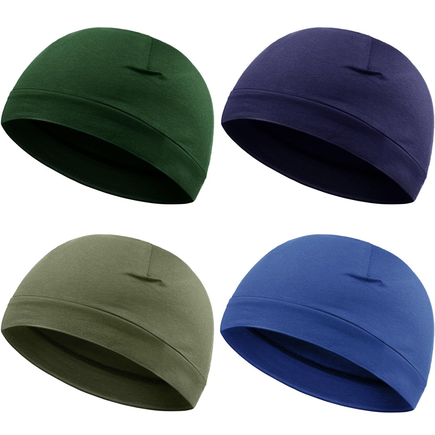 Syhood 4 Pcs Cotton Skull Caps for Men Women Breathable Beanie Thin Sleep Hat Night Running Cap Helmet Liner for Cycling Gym(Army Green, Navy Blue, Black, Dark Blue,Solid Style)