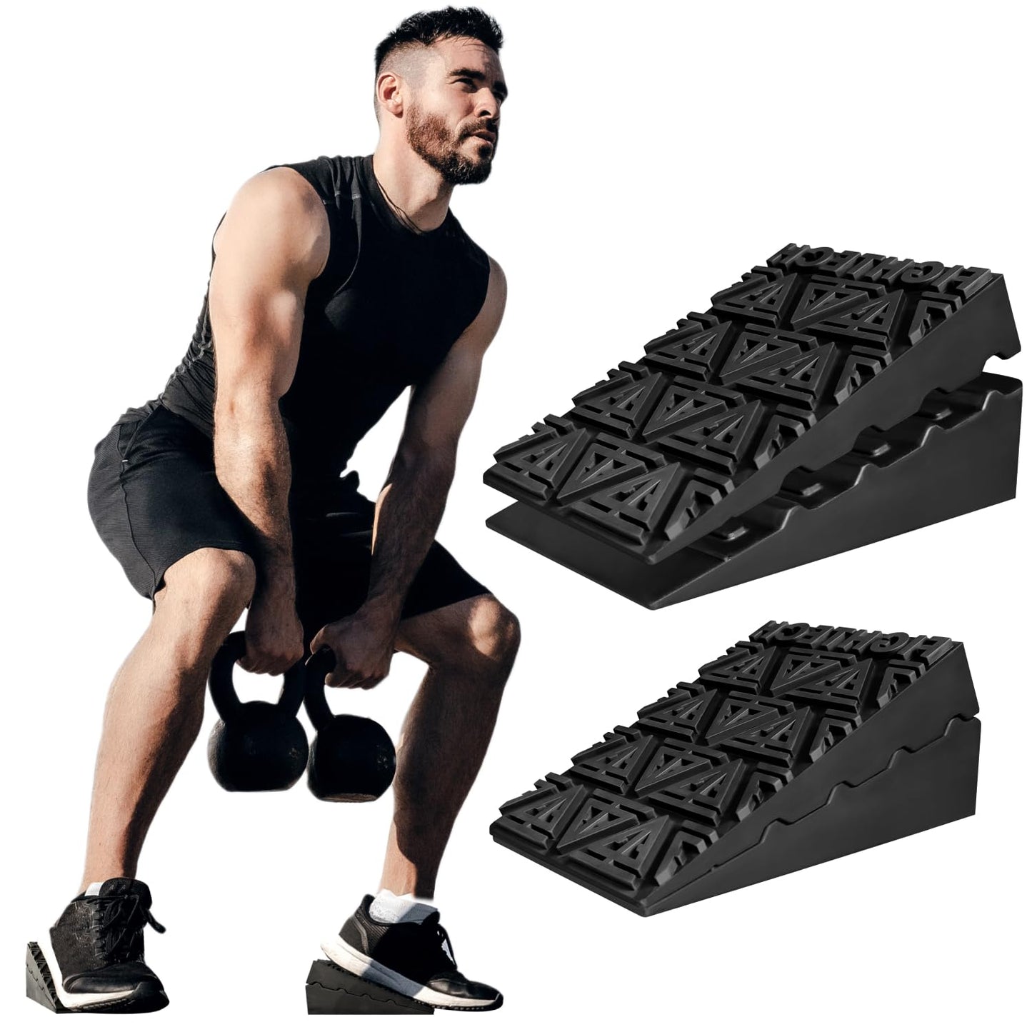 Natural Rubber Squat Wedge Block for Elevated Heel Squats and Deadlifts - 4 PCS - Improve Mobility, Balance, and Strength - 23° Max Incline - Non-Slip, Versatile Trainer Aid