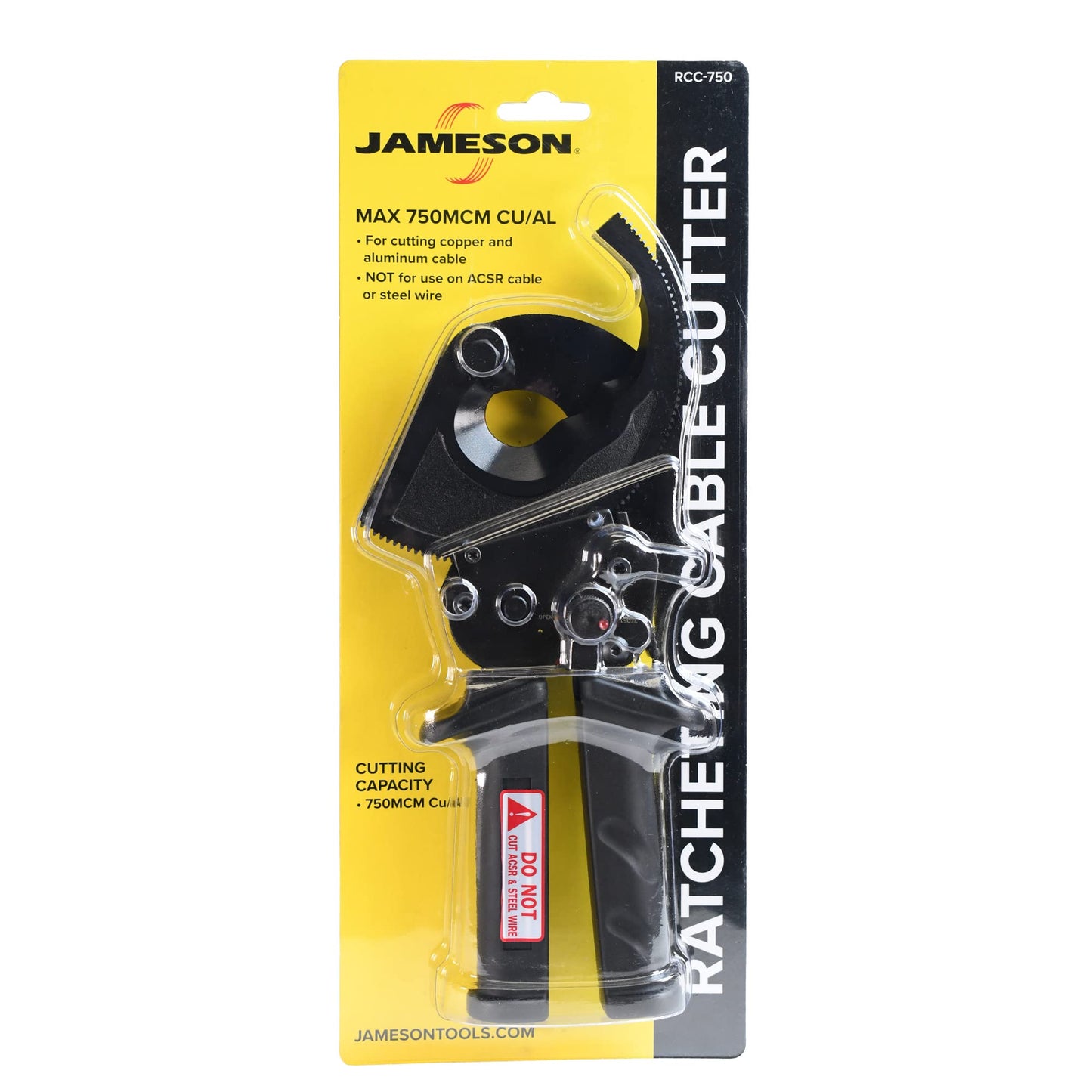 Jameson Ratcheting Cable Cutter | Heavy Duty Industrial Strength | Rated for 750MCM Copper and Aluminum Cables