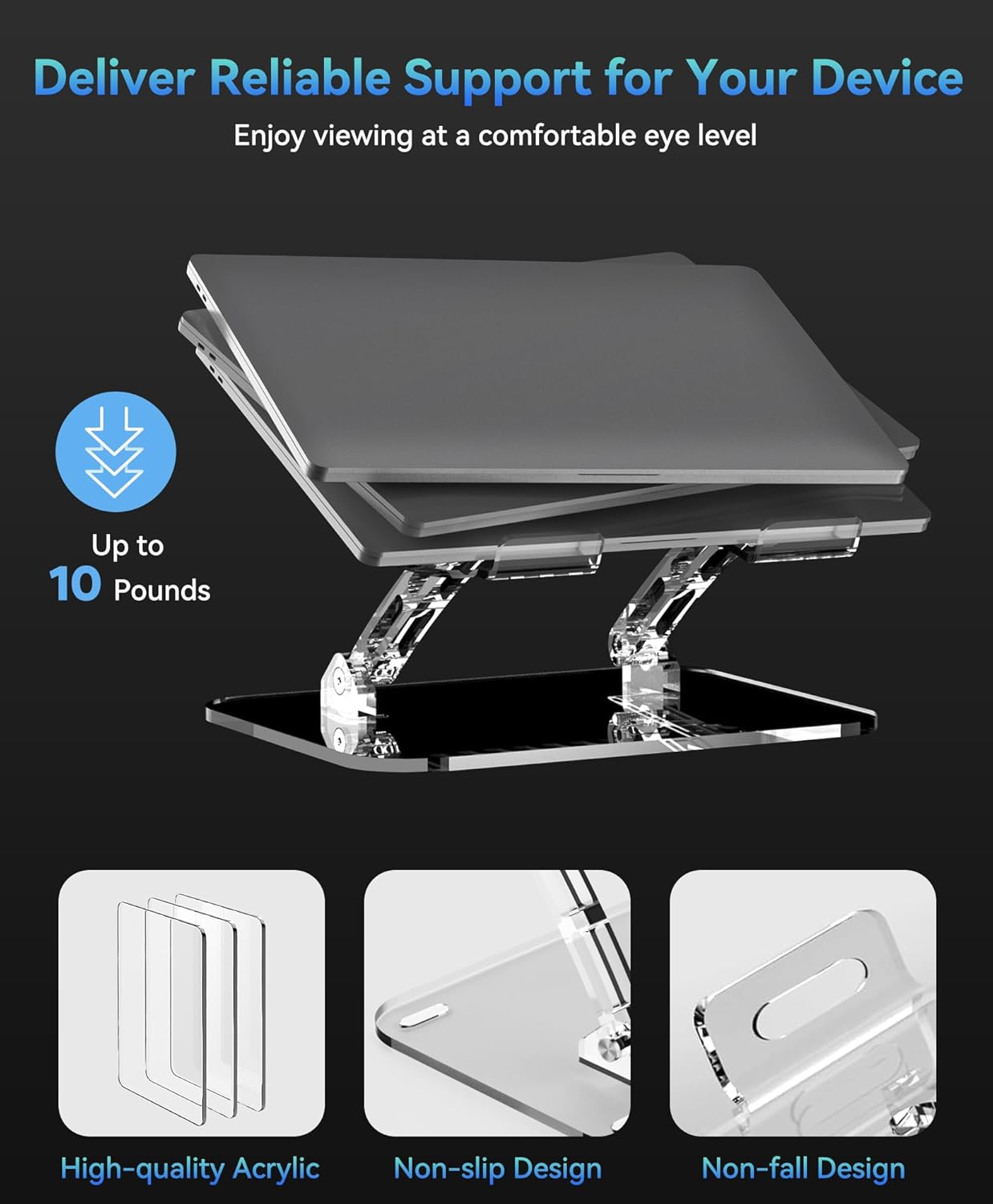 Lpoake 10 15.6 Inches Adjustable Foldable Laptop Stand, Portable Ergonomic Computer Stand for Laptop, Compatible