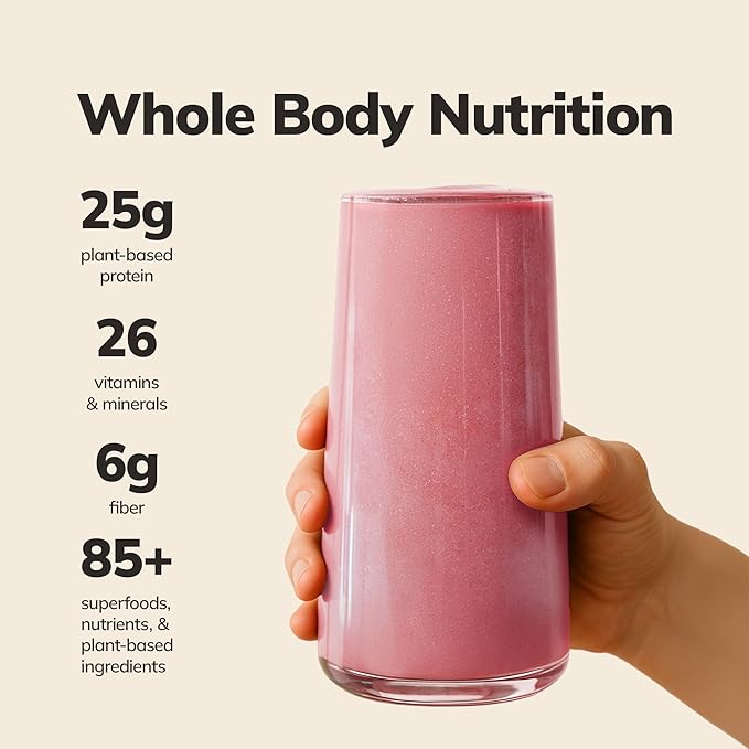Ka?™Chava All-In-One Nutrition Shake Blend, Strawberry, 15 Servings, 85+ Superfoods & Nutrients, Greens Plant-Based Powder Protein Drink, Digestive Enzymes & Probiotics, Vegan Dairy Gluten Free