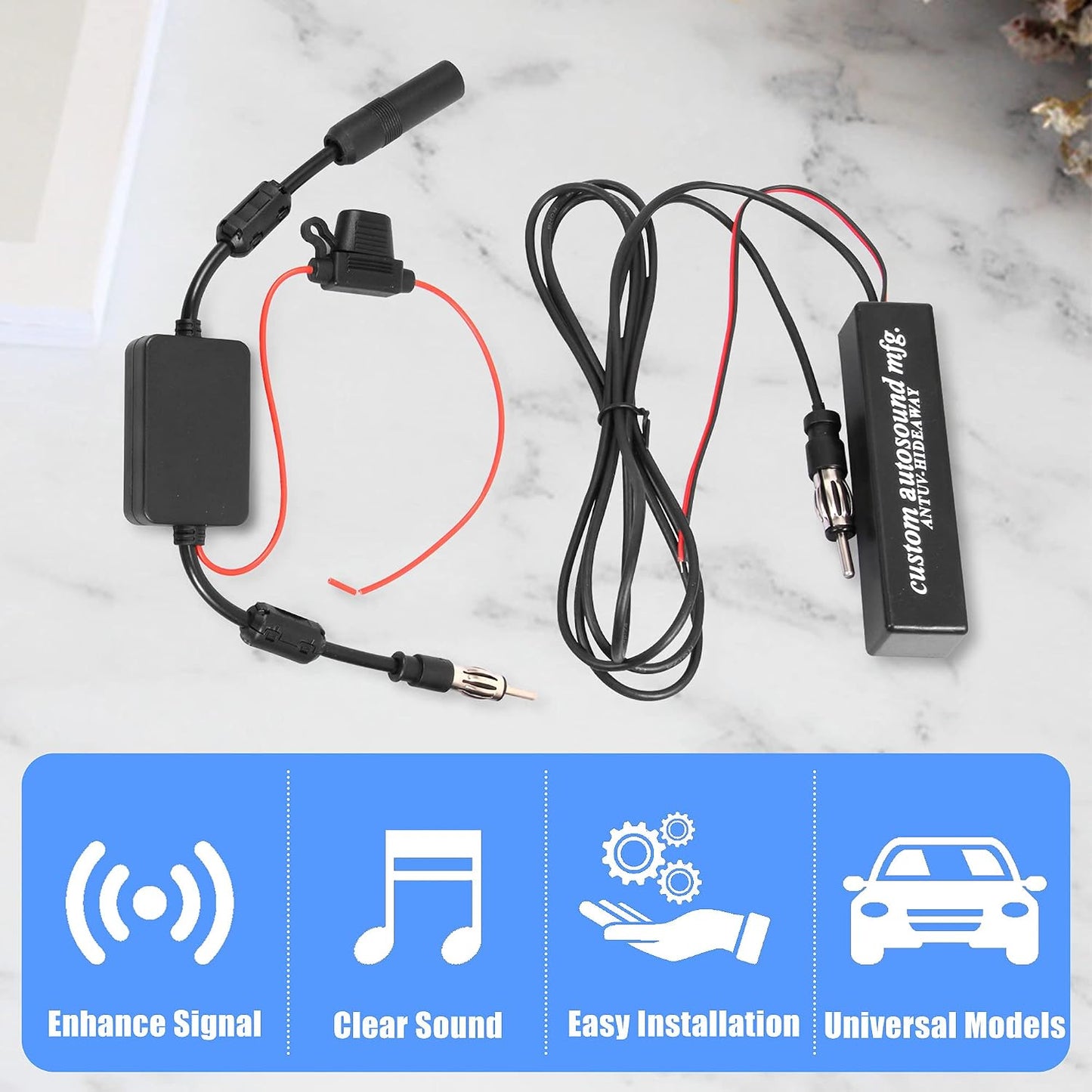 KSaAuto 12V Car Antenna Booster Stereo FM AM Radio Signal Amplifier Amp for Car Vehicle Truck SUV Boat Marine UTV RV