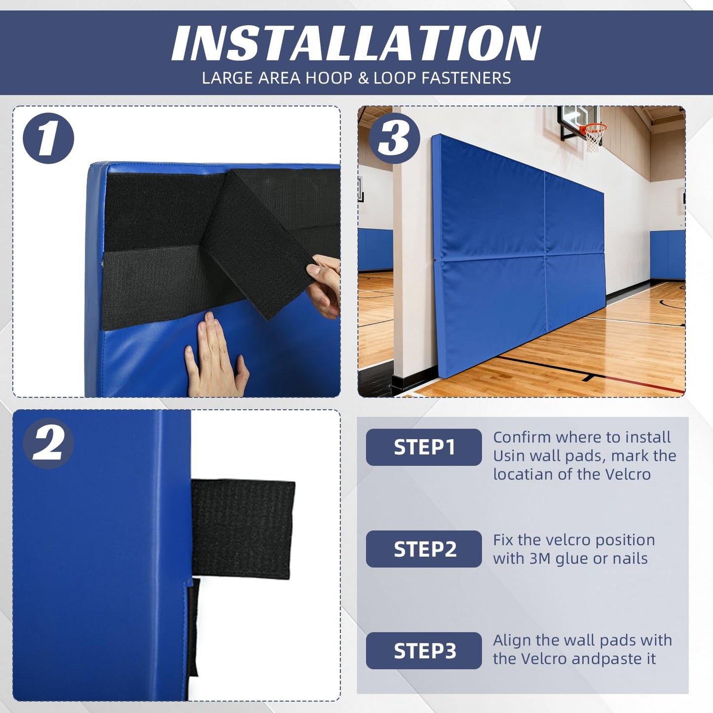 ybaymy 2" Thick Wall Padding, Wall Pads for Gym Basketball Court Garage Wall Mount Protector, Anti Collision Mat for Kids Foldable Exercise Mats for Taekwondo Garage (Blue)