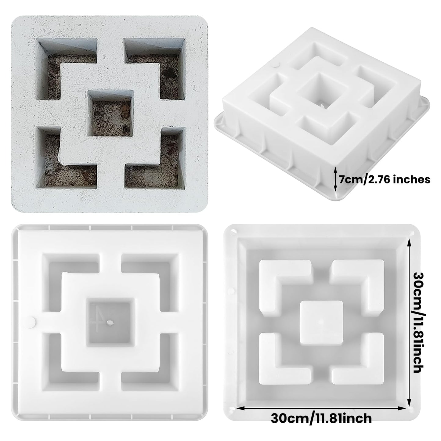 Colingmill 2 Pack Concrete Breeze Brick Molds 11.81'' Double Square Cement Furniture Hollow Brick Mold DIY Casting Reusable Cement Block Molding Wall Decorative Block Mould for Furniture Landscape