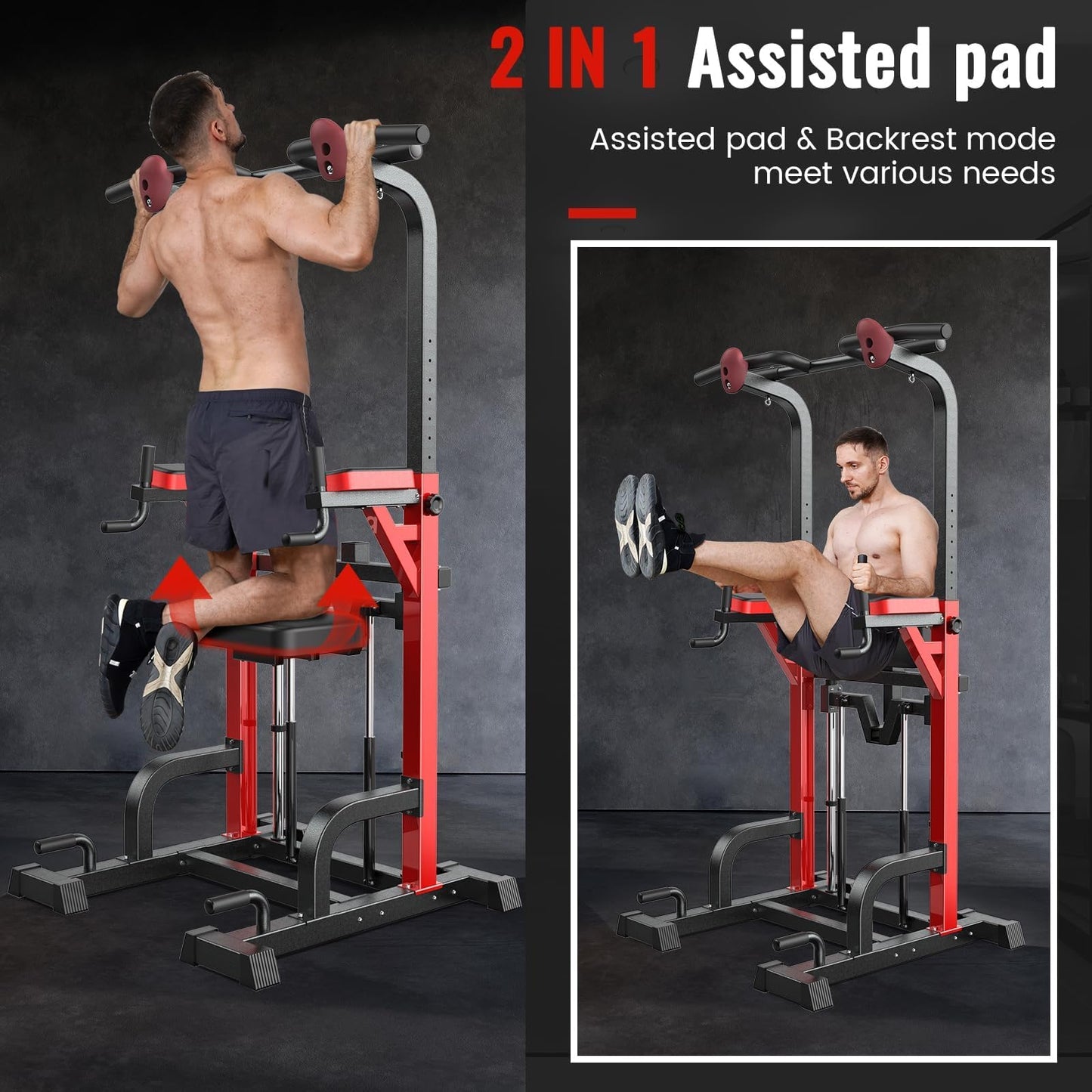 Power Tower Dip Station Pull Up Bar for Fitness Home Gym Workout,450 Pounds Multi-Function Adjustable Height Fitness Strength Training Exercise Equipment