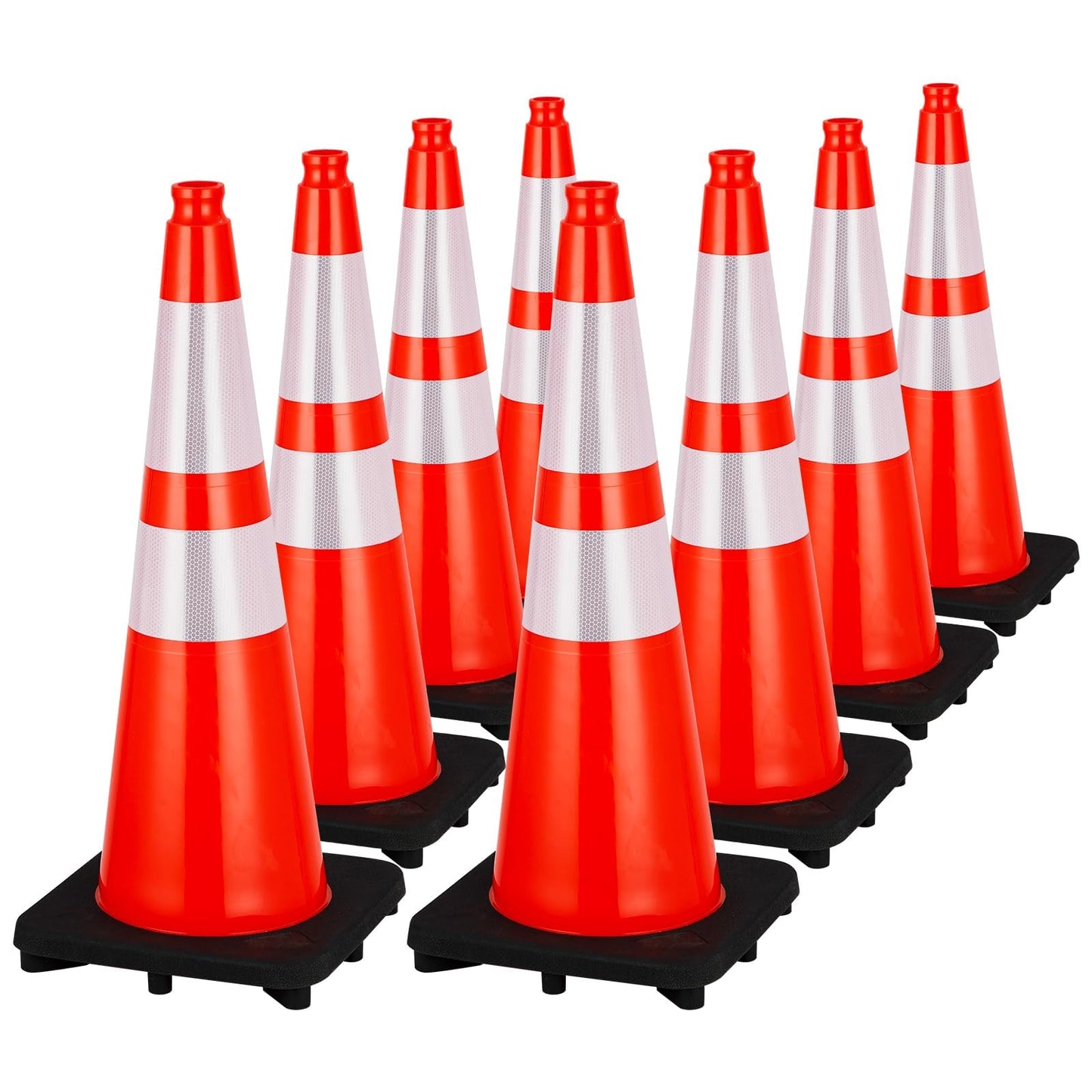 8 Pack 28 Inch Traffic Safety Cones - Parking Cones with Heavy Black Base and Reflective Collars, Orange Safety Cones for Parking Lot, Construction Work, Road Safety Control