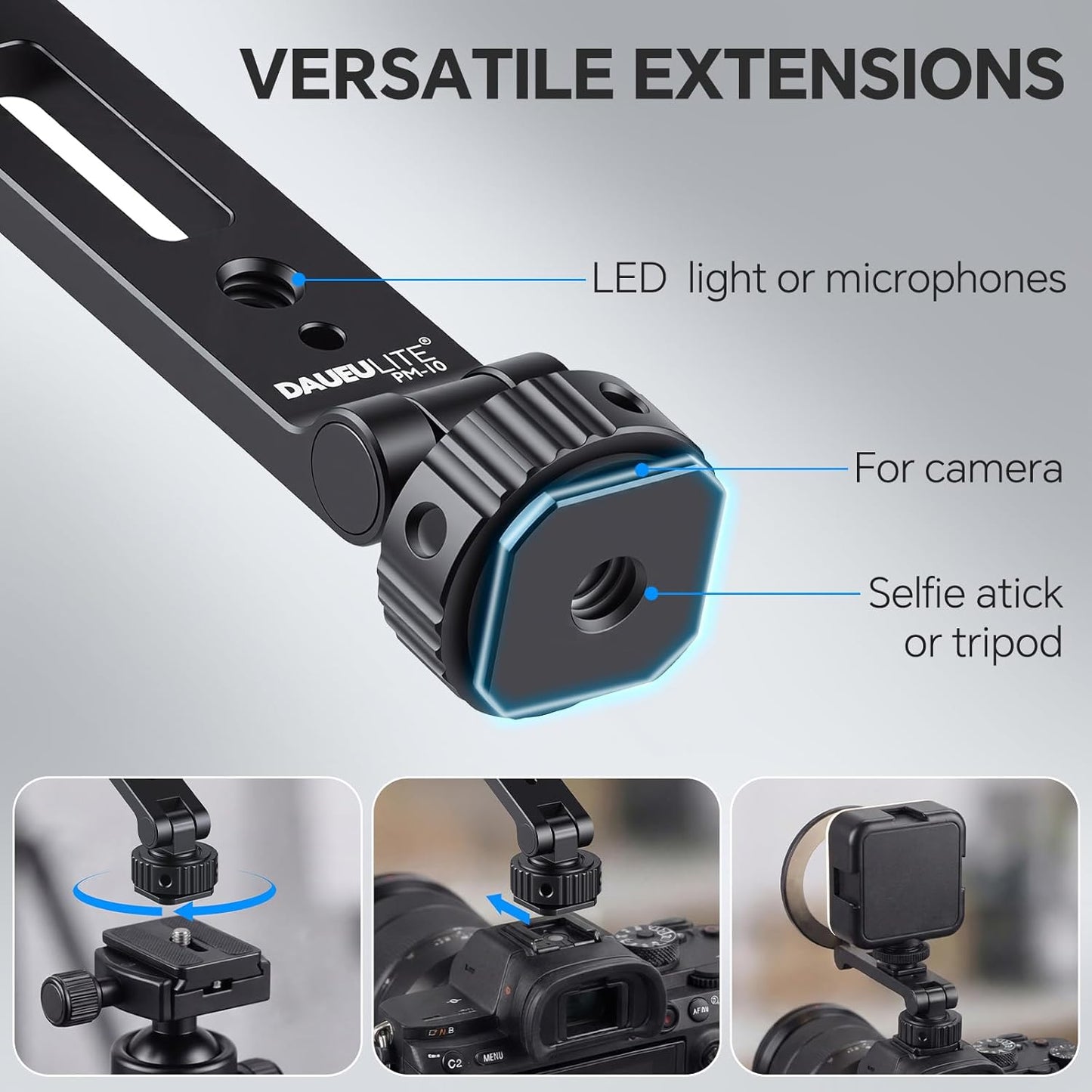 DAUEULITE 17/16/15, PM-10 Magnetic Metal Phone Mount with Cold Shoe Mount, Adjustable Rotatable Phone Tripod Holder