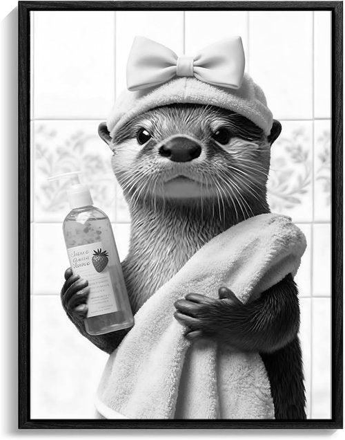 Funny Bathroom Wall Art - Black and White Canvas Prints | Humorous Framed Decor 8x10in