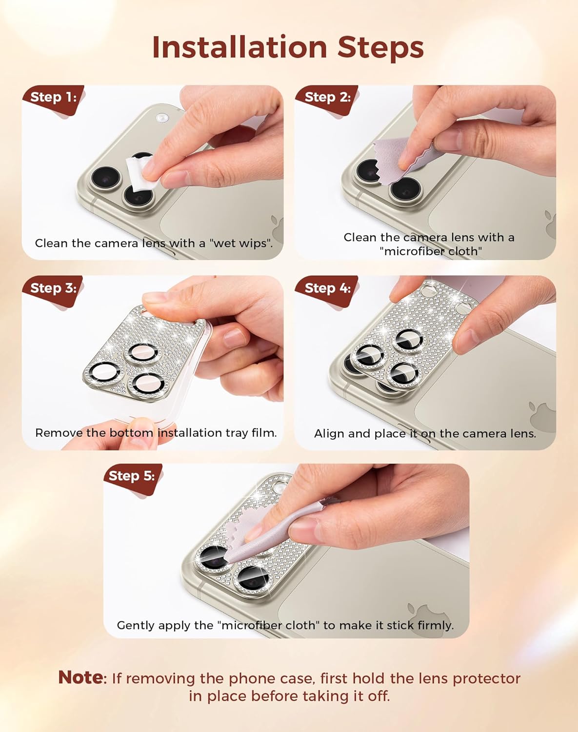 17 17 Goton for iPhone Pro Max Camera Lens Protector Diamond Bling- Not Easy to Fall, Strong Adsorption, Glitter Metal