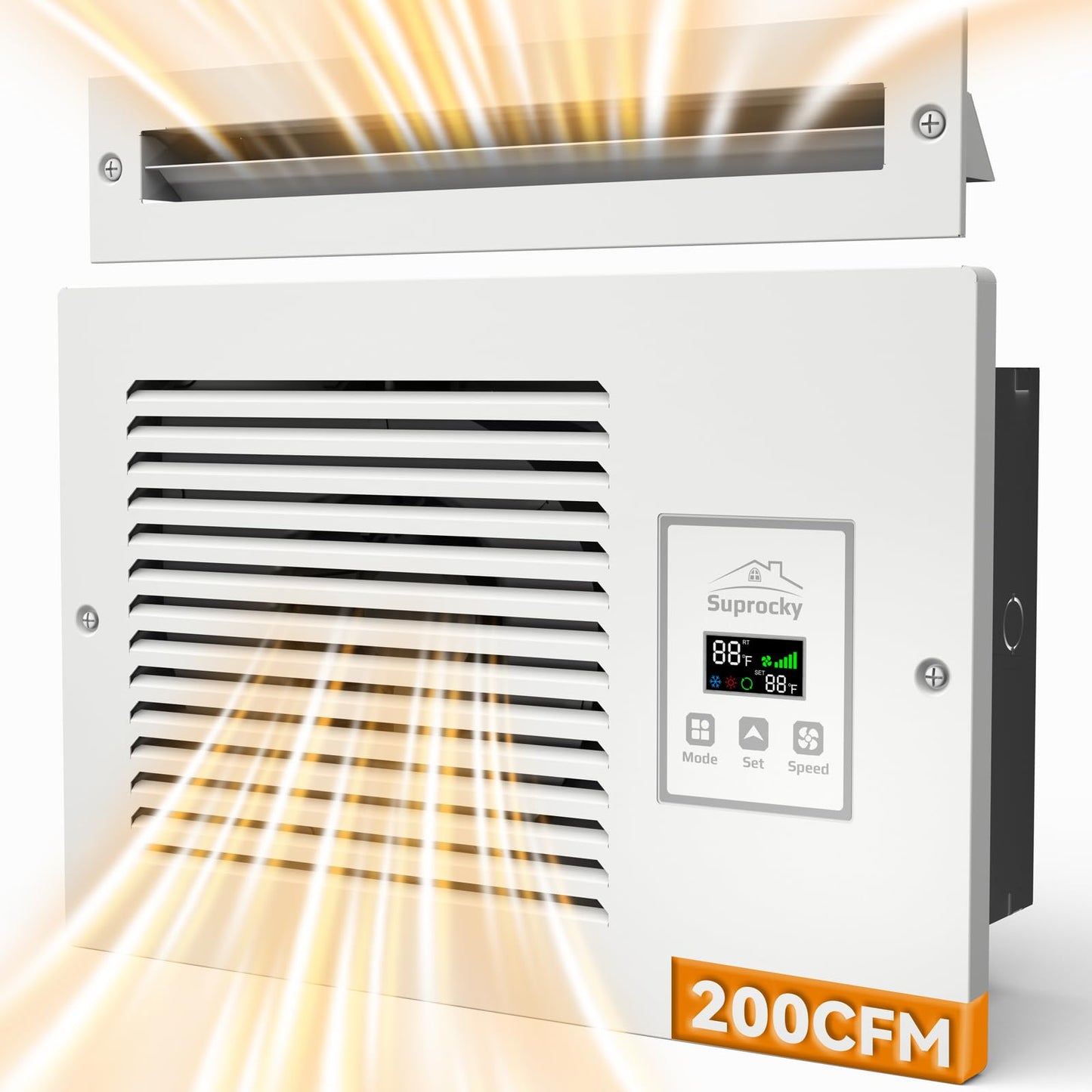 Suprocky Room to Room Air Transfer Fan, Through Wall Exhaust Fan with Intelligent Programmed Air Exchange System, Hardwired, 3-Speed, In Wall Vent Fan with Temperature Sensor, 200CFM, RTR140