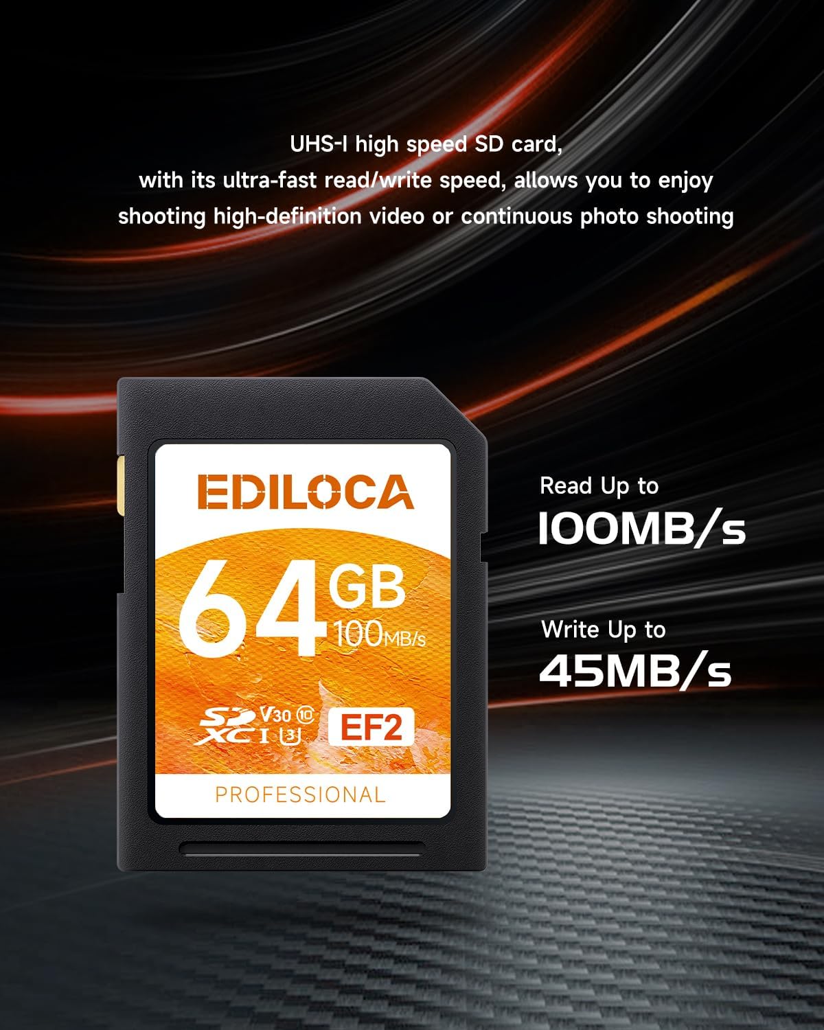 Ediloca 64GB 3 Pack 90/20MB/s, C10, U1, V10, 4K 64GB, EF2-3PCS UHS-I SD Card UHS-I Memory Card Fast Storage, Read/Write