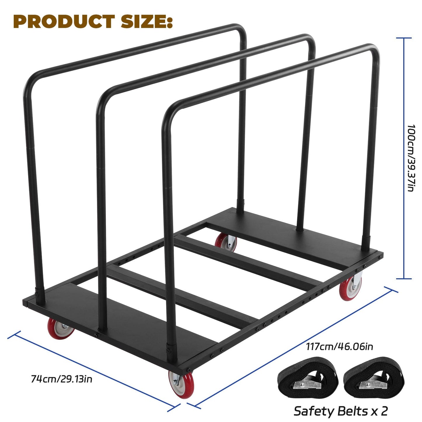 Heavy Duty Folding Table Cart Dolly, 3000 lb Capacity, Holds 20 Tables, 5" PU Swivel Wheels, Folding Transport Cart for Drywall, Panels, Boxes, Events, Warehouse Use, 46" x 39" x 29"