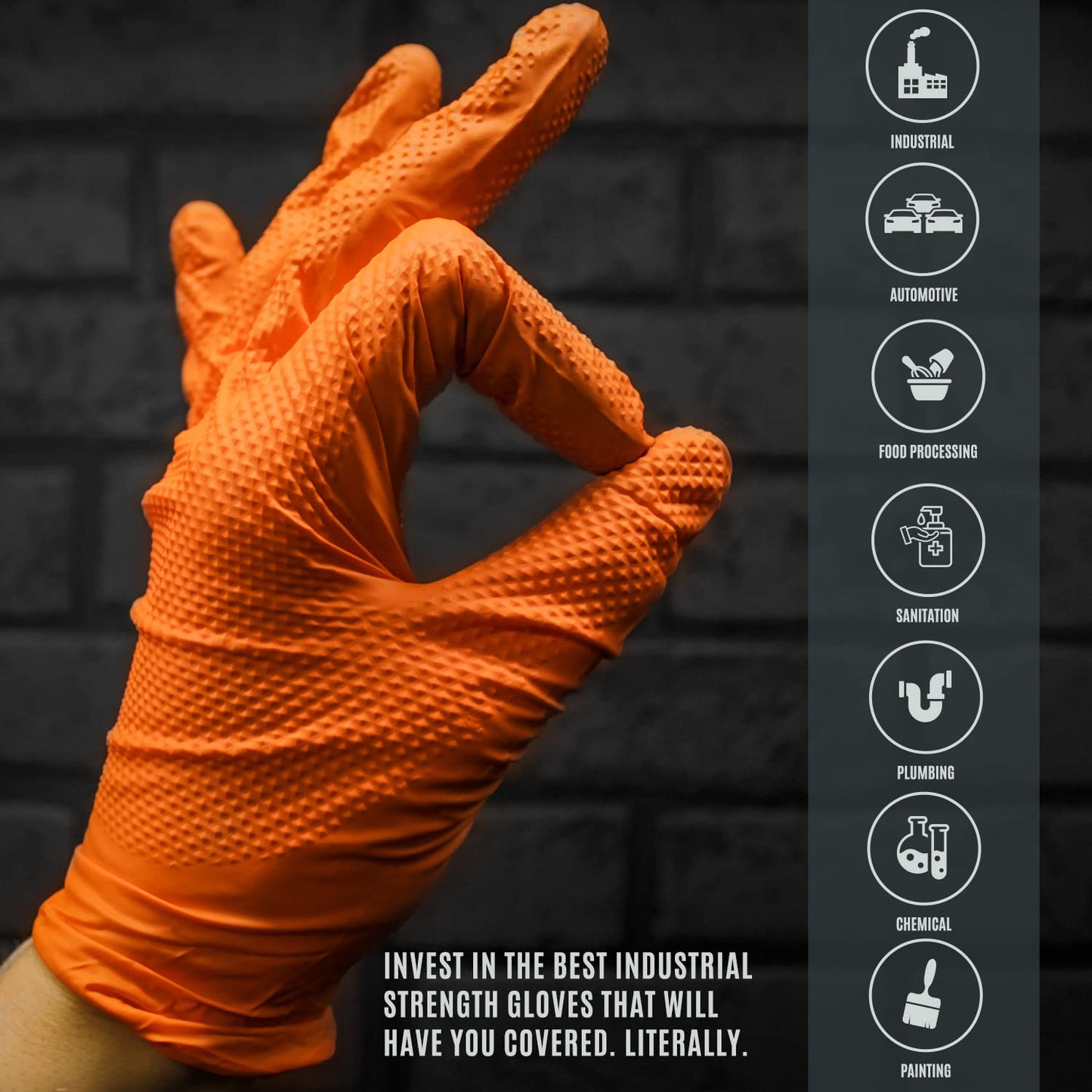 MED PRIDE Maxx Strength Nitrile Industrial 8 Mil Thick 1000 Gloves/X-Large - Diamond Texture Disposable Safety- Heavy-Duty, Tear-Resistant Mechanic Automotive Food Handling Gloves- Orange