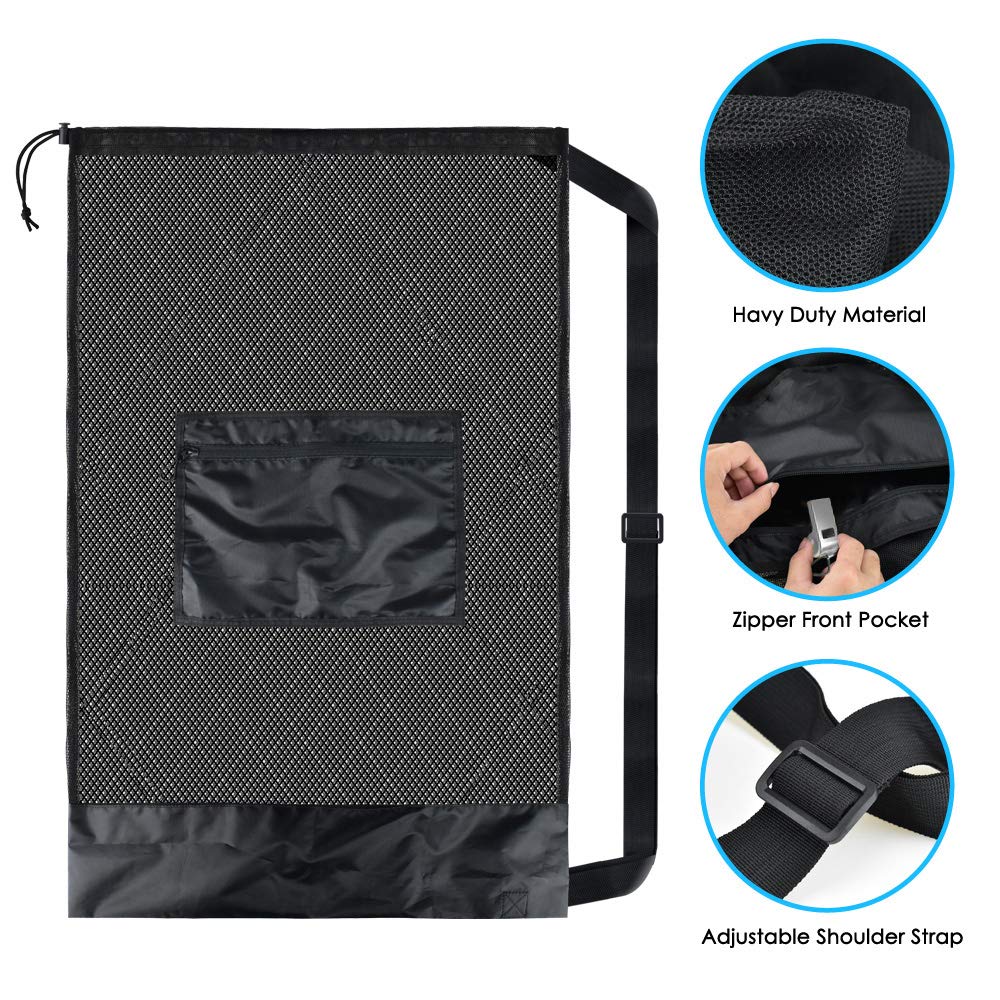 BROTOU Thickened Extra Large Sports Ball Bag Mesh Socce Ball Bag Heavy Duty Drawstring Bags Team Work for Holding Basketball, Volleyball, Baseball, Swimming Gear with Shoulder Strap (24” x 36”)