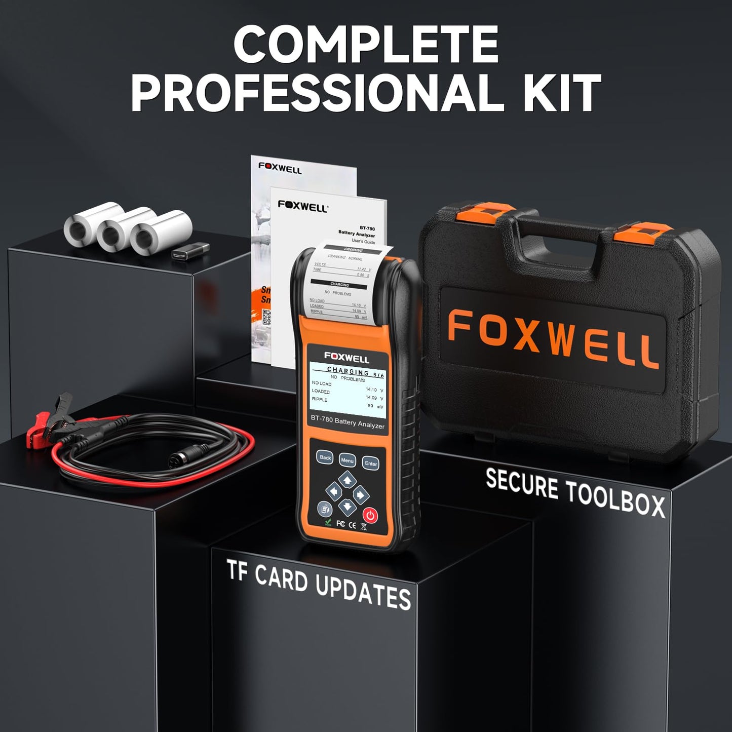 FOXWELL BT780 24V 12V 6V Car Battery Tester with Bilt-in Printer, Professional Battery Load Tester, 100-2000CCA Automotive Cranking Charging Alternator Tester for Car Truck Marine ATV, Upgraded BT705