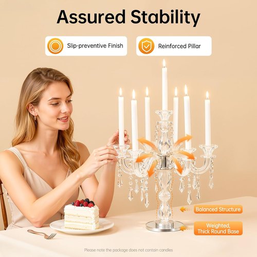 Clear Glass Candelabra by [Brand Name] - 7-Arm 14 Inch Candle Holder for Elegant Wedding & Home Decor