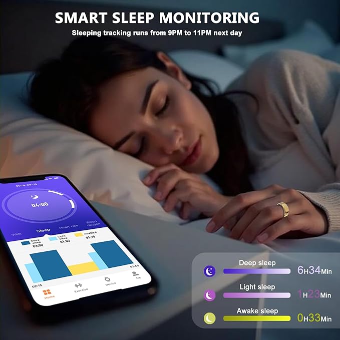 Smart Ring Health Tracker for Women Men-IP68 Waterproof Fitness Ring with Sleep Tracker/Heart Rate/Blood Pressure/Blood Oxygen/Step Counting/Calories for iOS and Android,No Subscription Fee