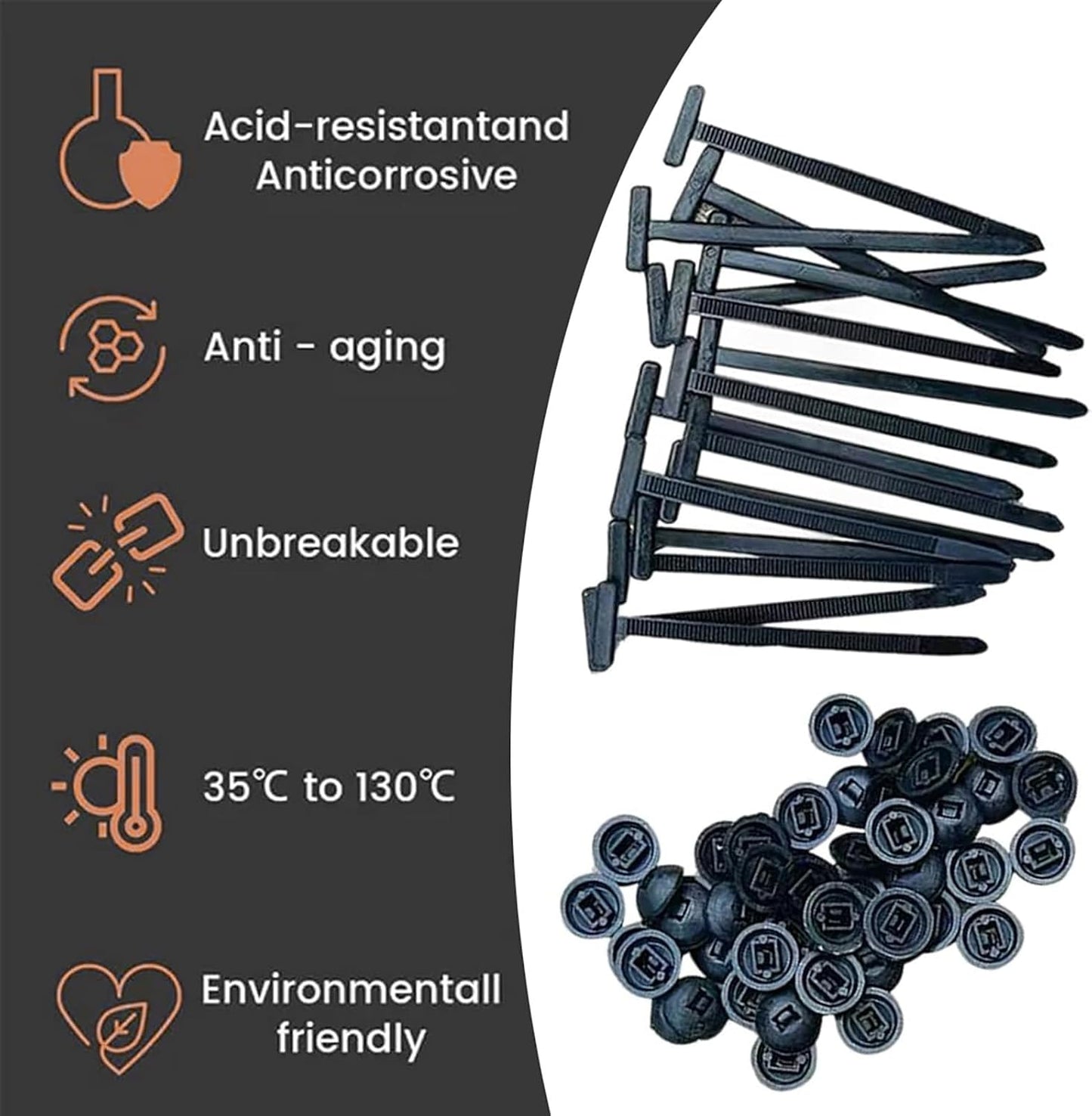 Generic (20PCS) Nylon Universal Cable Tie Buckle Self-Locking Zip Ties with Button Clip Head for Car Bumper Mount