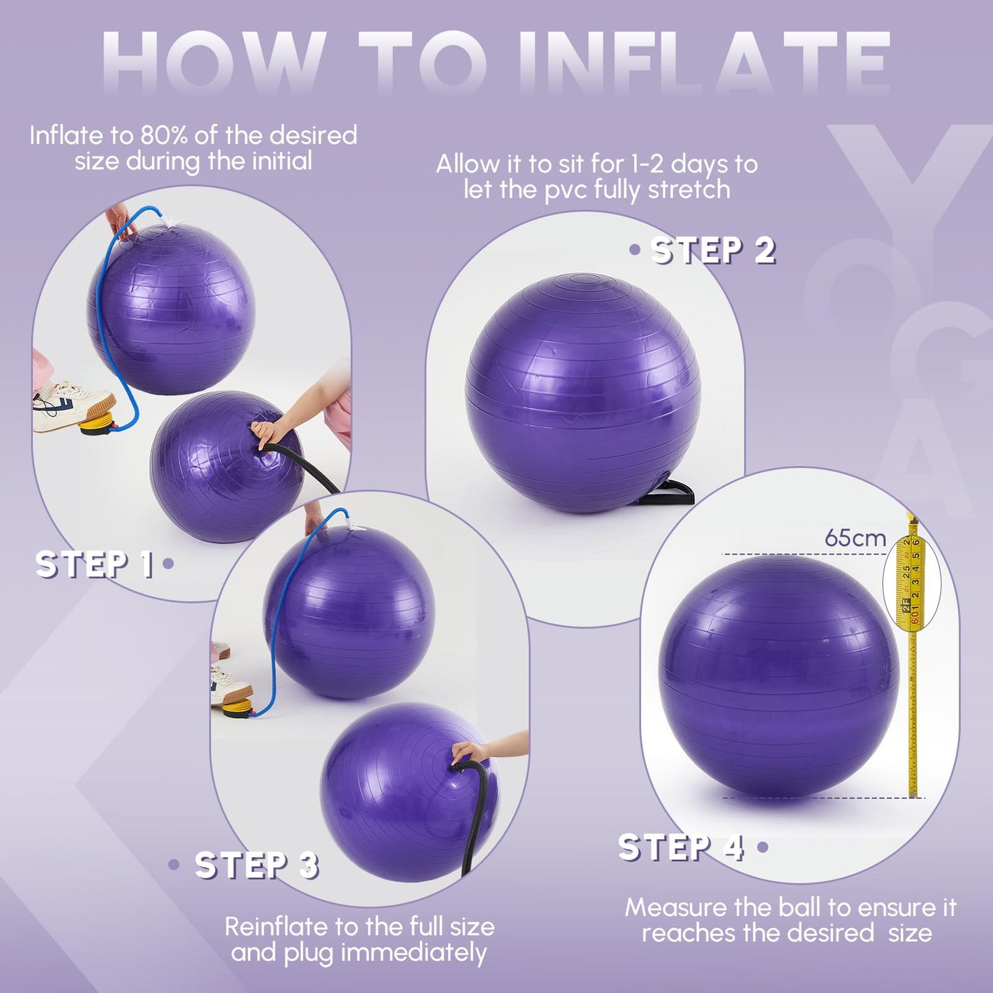 Blueweenly Yoga Ball Chair with Inflatable Stability Base Resistance Bands 65 cm Stability Ball Large Exercise Ball for Home Workout Office Desk Sitting Gym Fitness Back Pain Balance, Include Air Pump