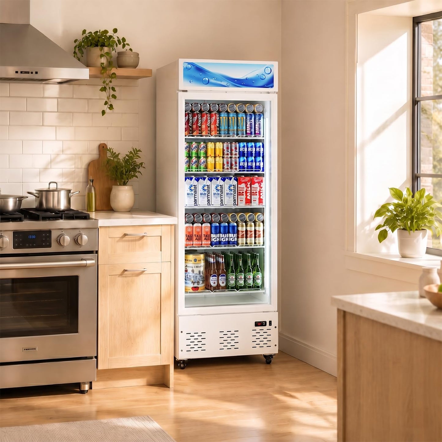 ECEVT 26.8'' W Commercial Beverage Refrigerator, 15 Cu.ft Upright Display Merchandiser Cooler Fridge with LED Light, Adjustable Shelves & Lockable Door for Restaurant Grocery Stores Home, White