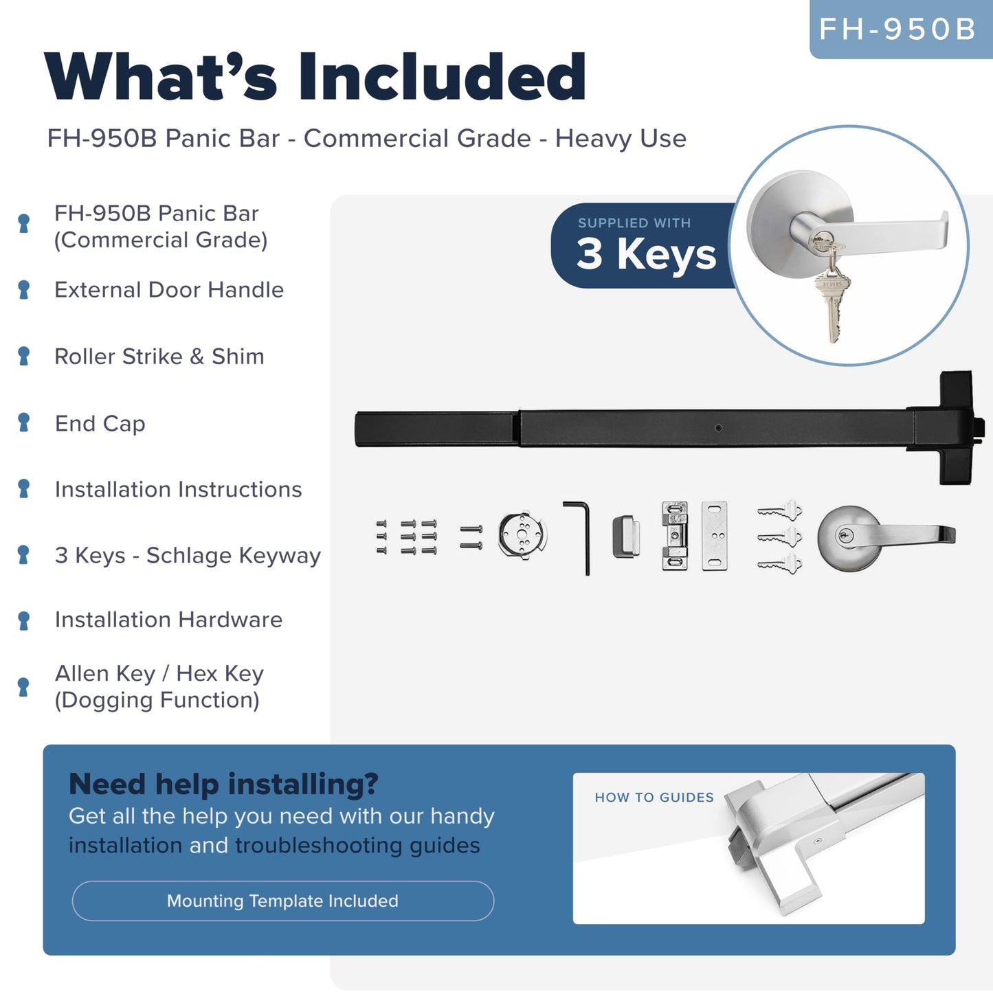 FORTSTRONG Panic Bars for Exit Doors Push Bar Panic Exit Device Commercial Door Push Bar Hardware with Crash Bar Emergency Door Opener Lock Keypad Compatible Heavy Duty - Grade 1 UL & ADA Compliant