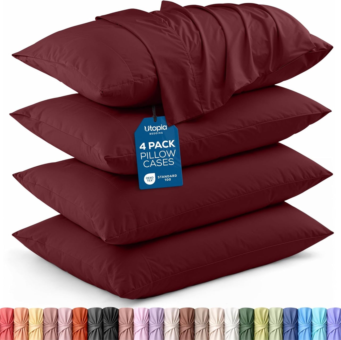 Utopia Bedding King Pillow Cases - 4 Pack - Soft Brushed Microfiber - Fade Resistant 20 X 40 Inches (Burgundy)