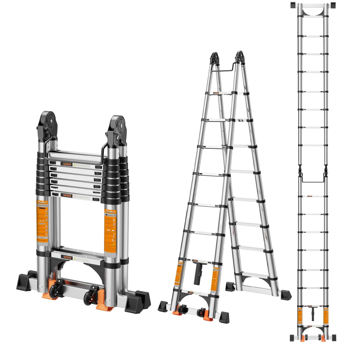 Telescoping Ladder A Frame,Telescopic Ladder for Home, Roof, RV，12.5 Ft Aluminum Extension Ladder with Balance Bar,Wheels and 2 Triangle Stabilizers，330 lb Capacity (12.5FT-A Frame PRO)