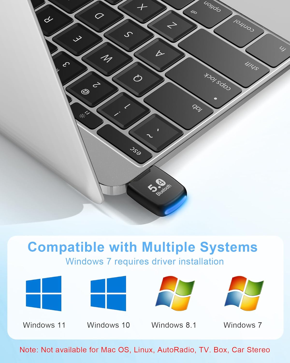 RENGOGA 5.4 20M 11/10/8.1 Bluetooth Dongle - Range USB Adapter for PC, Plug and Play, Supports Laptop Headphones
