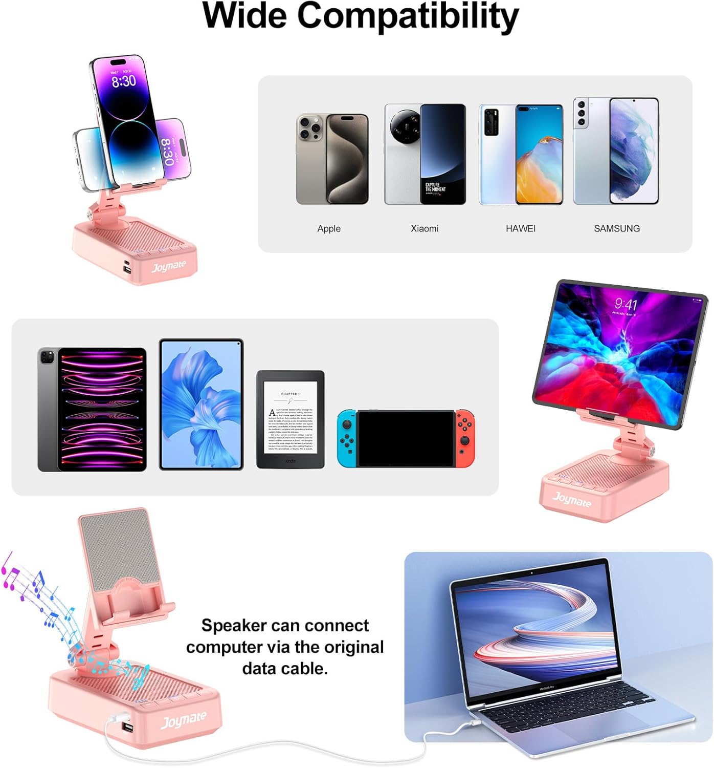 Joymate 360 Gifts for Men Women, Phone Stand with Bluetooth Speaker and Charging Function Rotable Angle Adjustable Cell