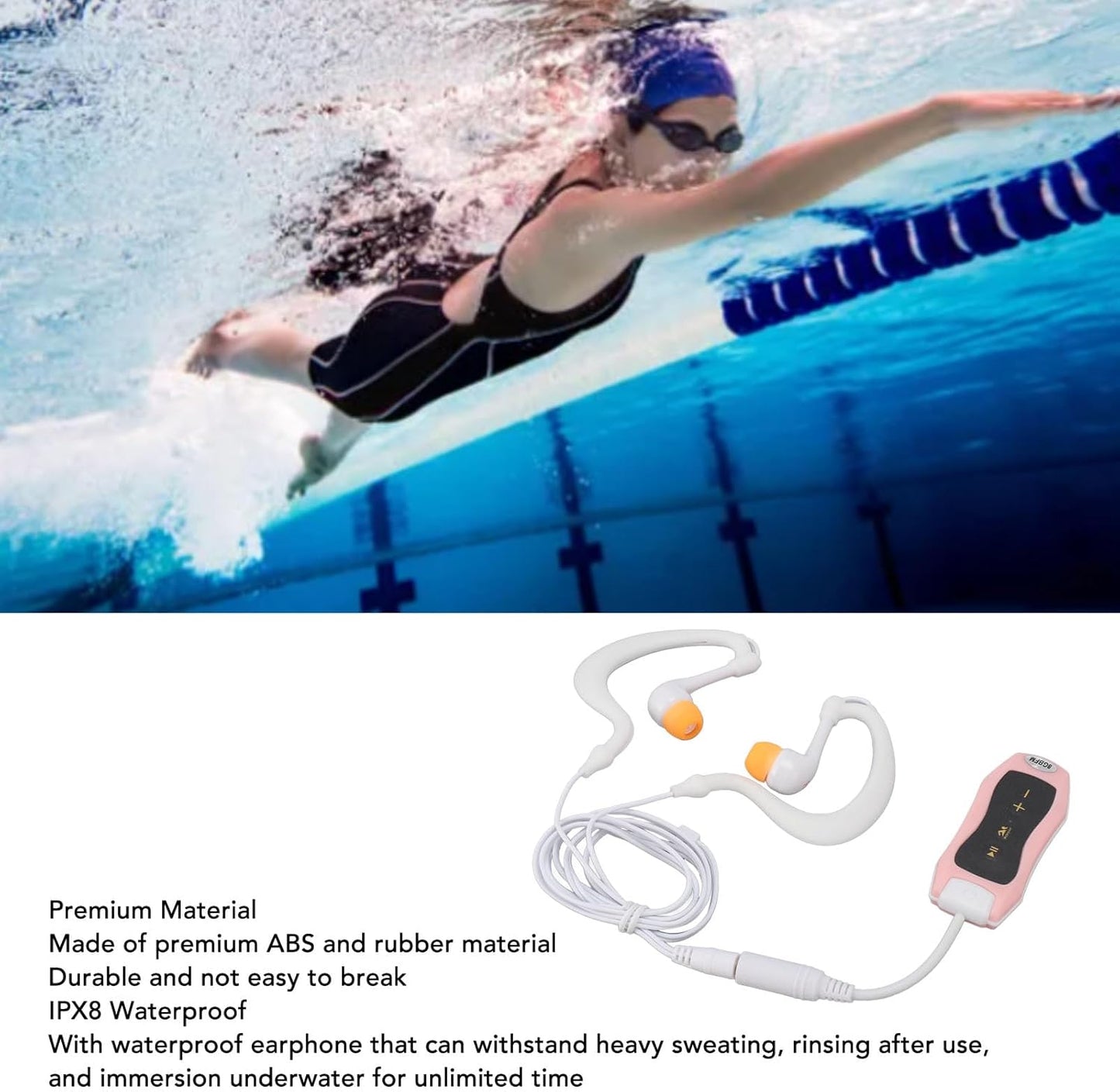 Yosoo Health Gear IPX8 MP3 USB2.0 Swimming (8GB) waterproofs Player,Rechargeable Music Player with Earphone, for Diving
