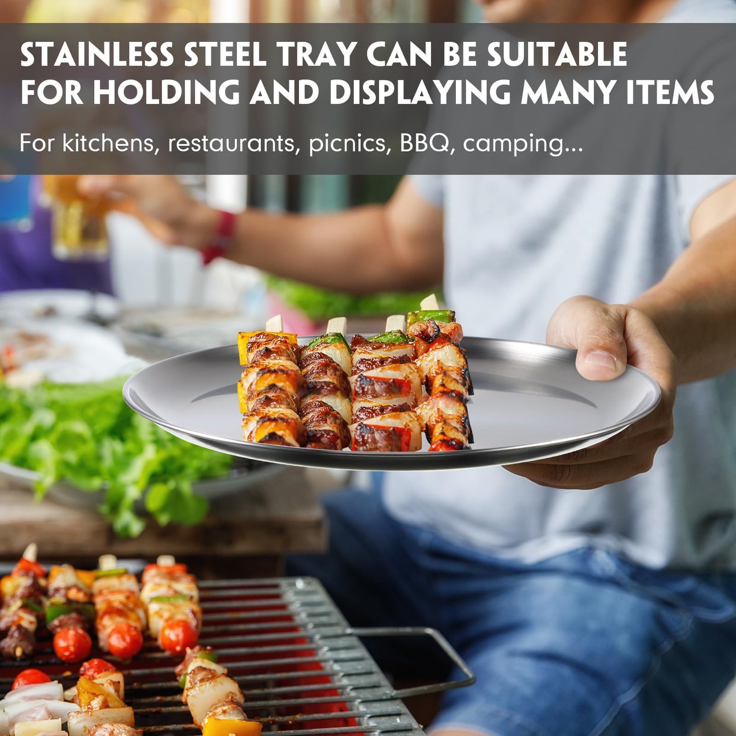 Thenshop 8 Pieces 8 Inch Pizza Pans Bulk Stainless Steel Sets Round Bakeware Pizza Trays for Oven Freezer Kitchen Baking Home Restaurant Picnics Safe Sturdy Reusable Easy Clean(Silver)