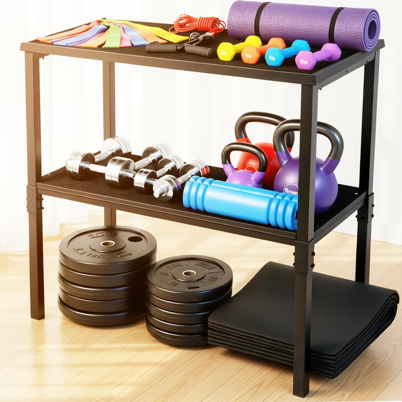 Commercial Heavy Duty Adjustable Dumbbell Stand & Kettlebell Stand, Adjustable Dumbbell Weight Rack, Kettlebell Storage Rack, Weight Rack for Garage/Home Gym/Commercial with Non-Slip Base, Anti-Tip Safety & Space-Saving Design, Weight Capacity 500/600/800