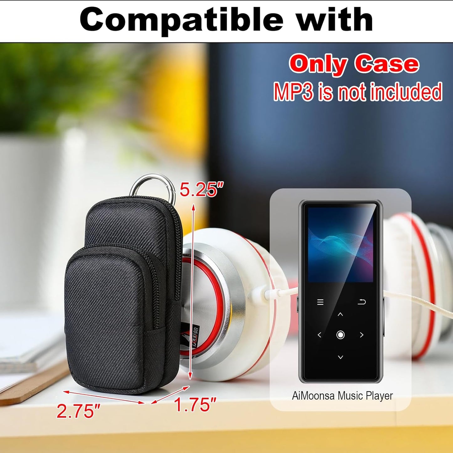 TXEsign MP3 MP3 Player Case for AiMoonsa Player with Accessory Pocket, Travel Carrying Case Dual Zipper Belt Storage