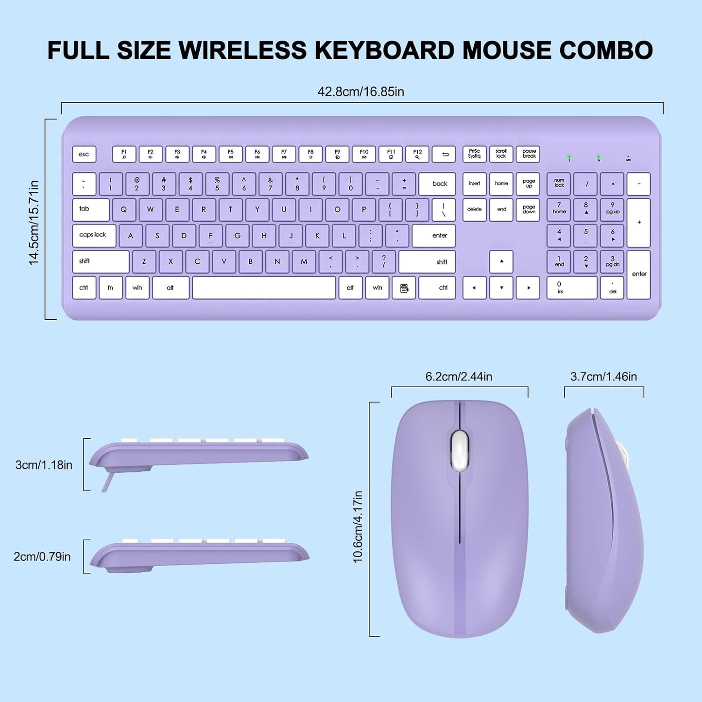 EDJO 2.4G Wireless Keyboard and Mouse Combo, Full-Size Silent Ergonomic Keyboard and Optical Mouse, Long Battery Life