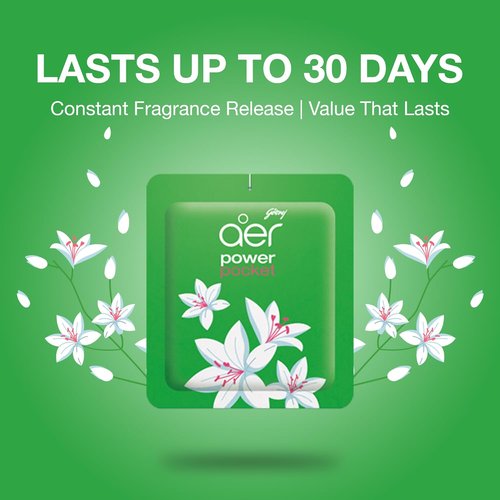 Godrej Aer Power Pocket Lavender Bloom Bathroom Fragrance - 10g | 6-Pack, Fresh Scent