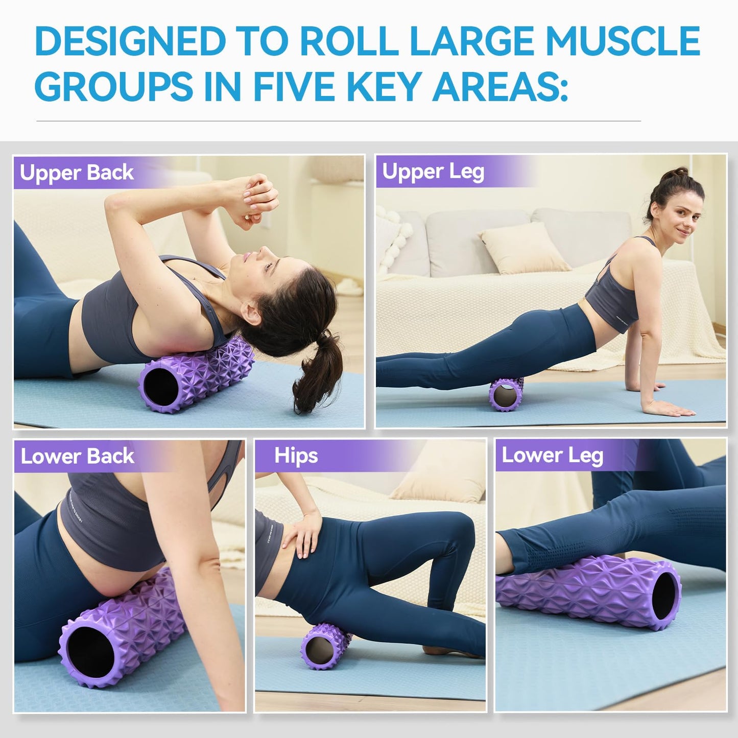 Zmarthumb Foam Roller - 15 inch Deep Tissue Massager for Muscle Massage, Myofascial Trigger Point Release, Exercise, Yoga, Pilates & Stretching(Purple)