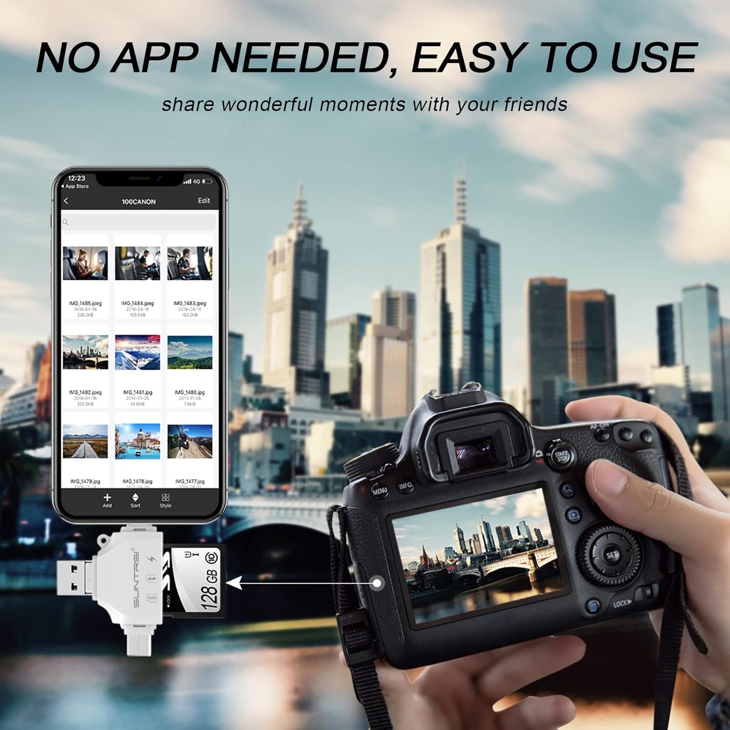 SUNTRSI 4 1 SD/Micro SD Card Reader for iPhone/ipad/Android/Mac/Computer/Camera,Portable Memory Card Reader in Micro SD