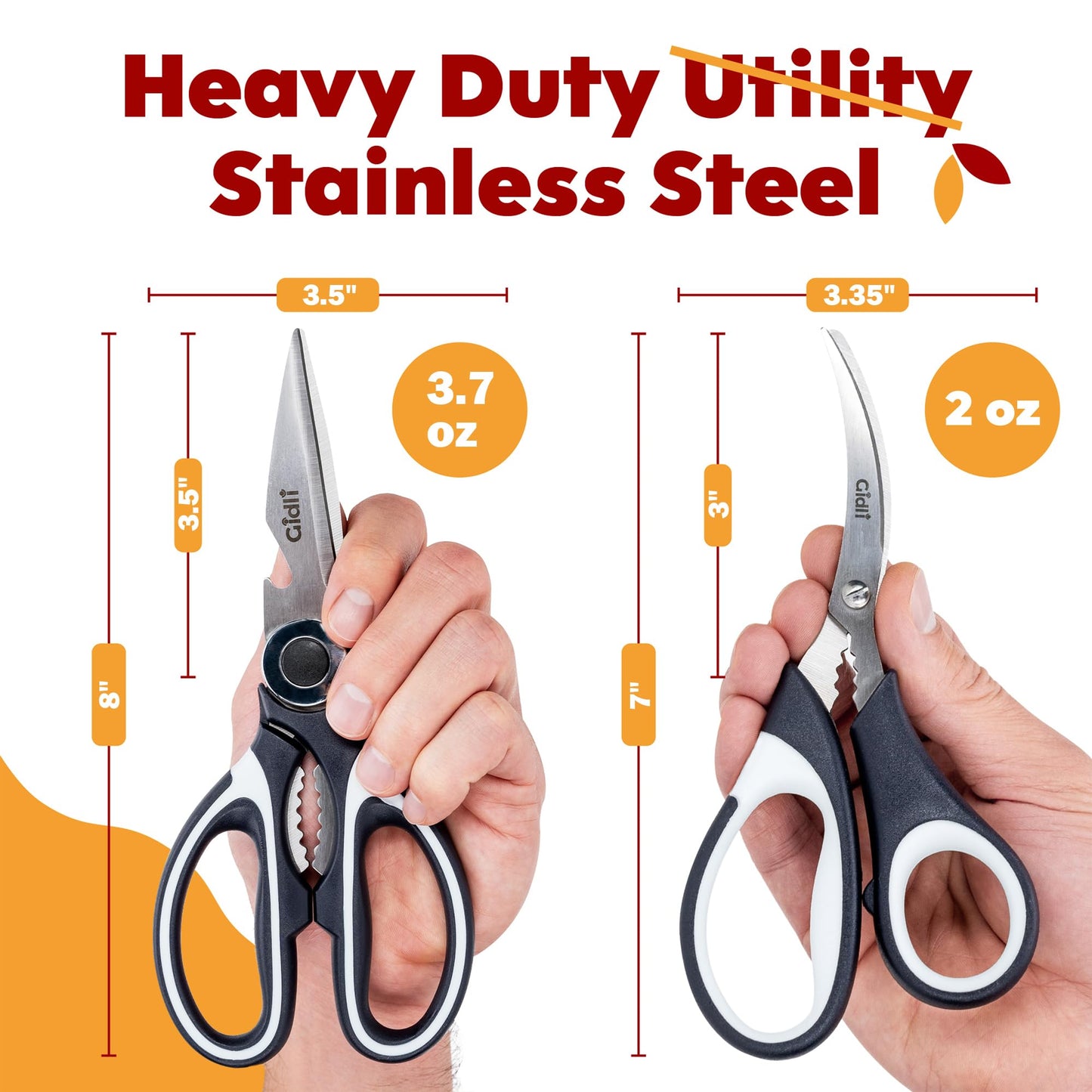 Kitchen Shears by Gidli - Liftime Replacement Warranty* - Includes Seafood Scissors As a Bonus - Heavy Duty Utility Stainless Steel All Purpose Ultra Sharp Scissors for Food/Cooking