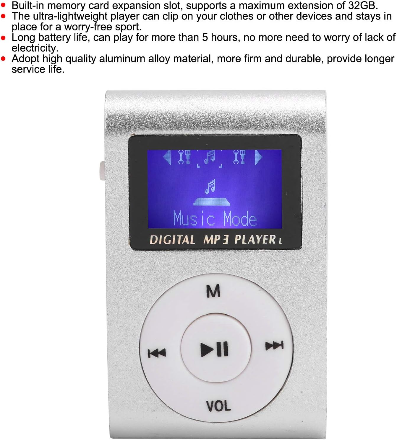 ciciglow MP3 32G,Suitable Mini Player,Mini LCD Screen Display USB Player,with Earphones,Ultra-Light Clip-on