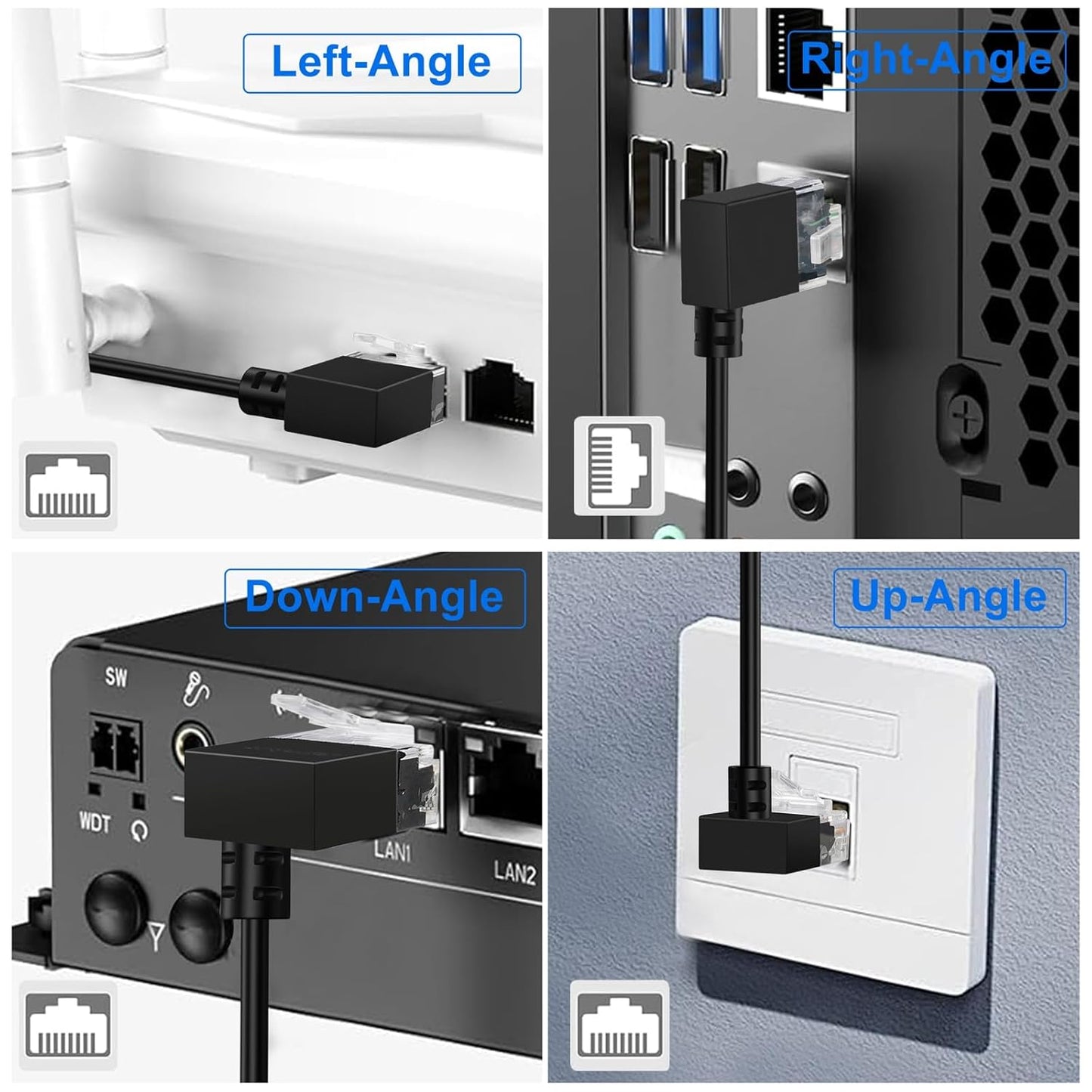Cat6A 90 3.3FT, Cat6 Rj45 10Gbps 550MHz Ethernet Cable Degree Up Angled Flexible Slim & Ultra Thin Ethernet Patch LAN