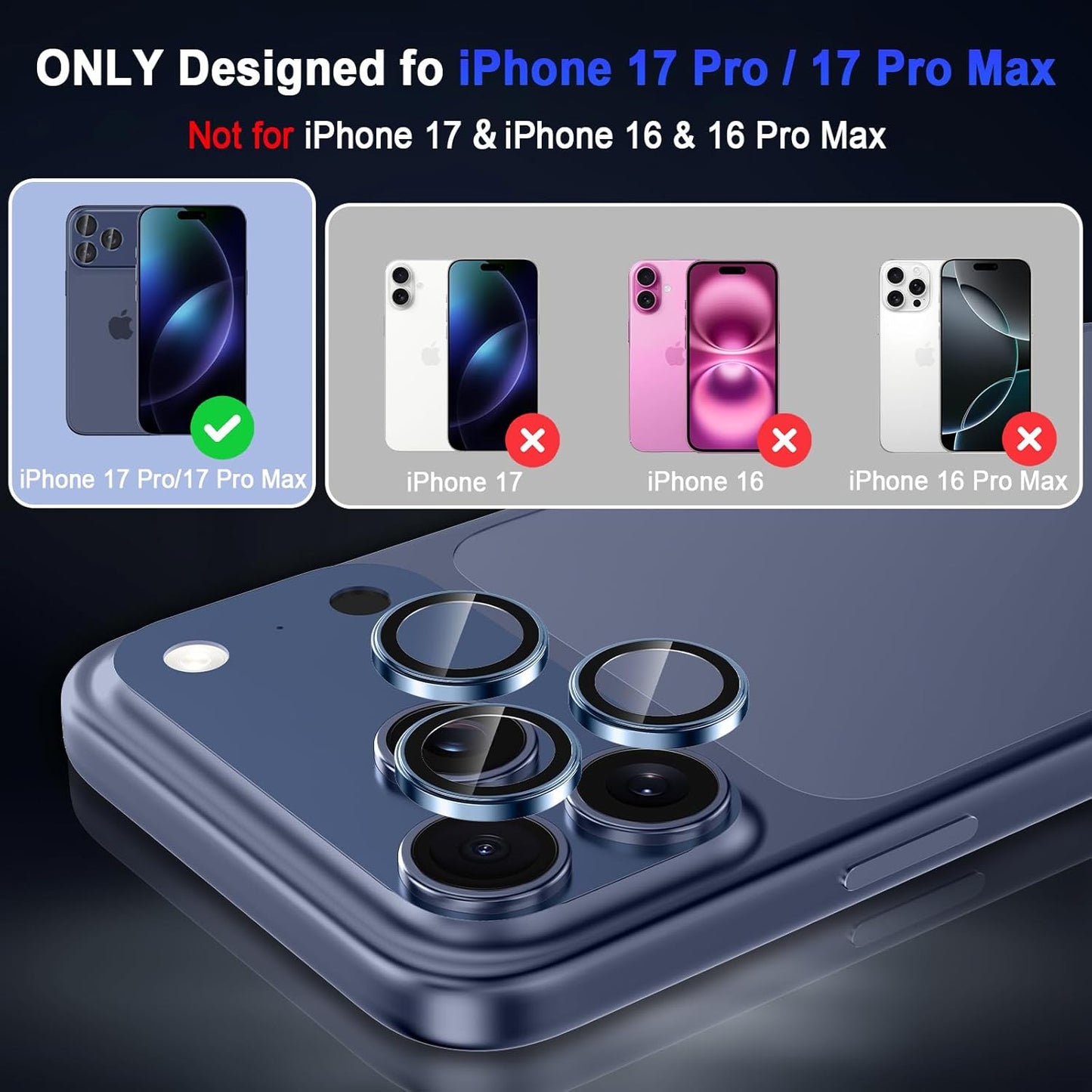 Casetego 17 17 Protector,9H for iPhone Pro Max/iPhone Pro Camera Lens Hardness,Scratch Resistant,Ultra-thin Tempered