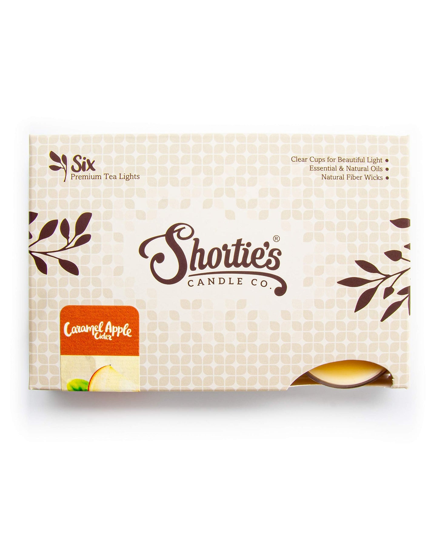 Shorties Candle Company Caramel Apple Cider Tealight Candles - Highly Scented - 6 Beige Paraffin Wax Tea Lights